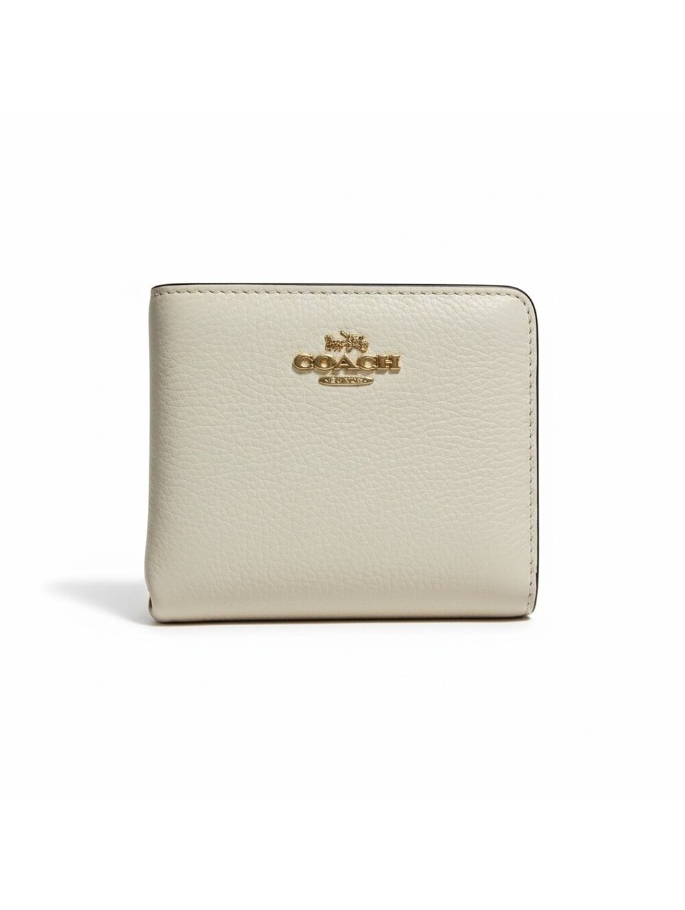 Coach Pebble Leather Compact Wallet Cream with Gold Tone